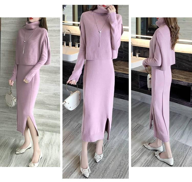 Product Introduction of Váy Len Dài Trung Bình Cổ Cao, Phong Cách Hàn Quốc, Áo Vest Dày Dặn, Bộ Đồ Hai Mảnh, Dưới Đầu Gối, Dành Cho Nữ, Hàng Mới Về Thu Đông 2024 10