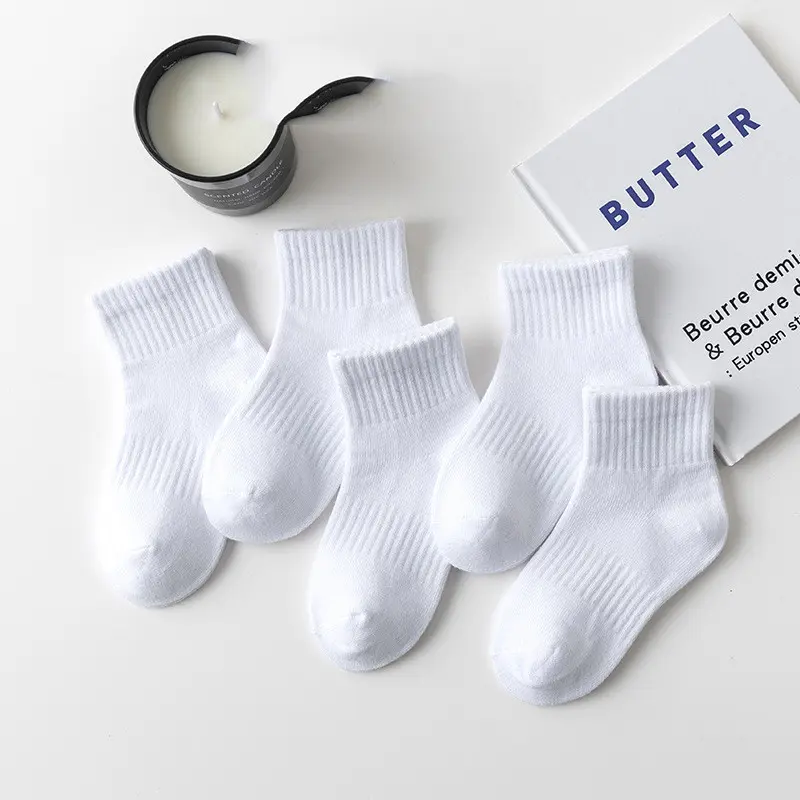 5 Pairs Pure Color Children's Kids School Socks Baby Boy Girls Breathable Student Sports White Socks 1-13 Years