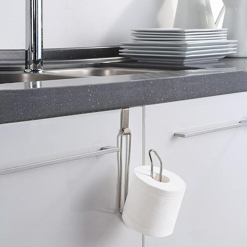 Punch Free Tissue Roll Holder, 1 Count Household Kitchen Paper Roll Organizer, Toilet Paper Towel Hanging Rack for Home Kitchen Bathroom 2