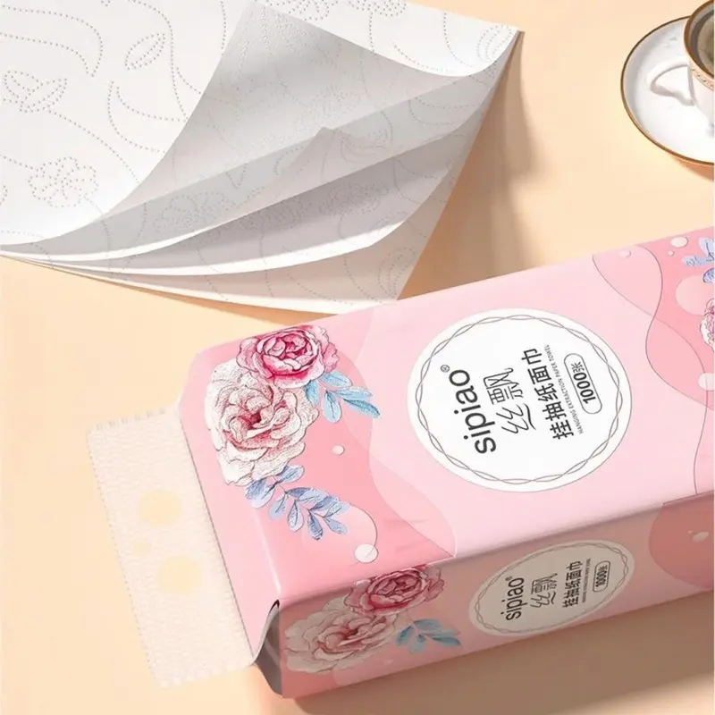 Thùng 10 Bịch Giấy Treo Đa Năng SIPIAO Hoa Hồng, Khăn Rút Treo Trường, mỗi bịch 1000 tờ dai mềm từ bột tre. 2
