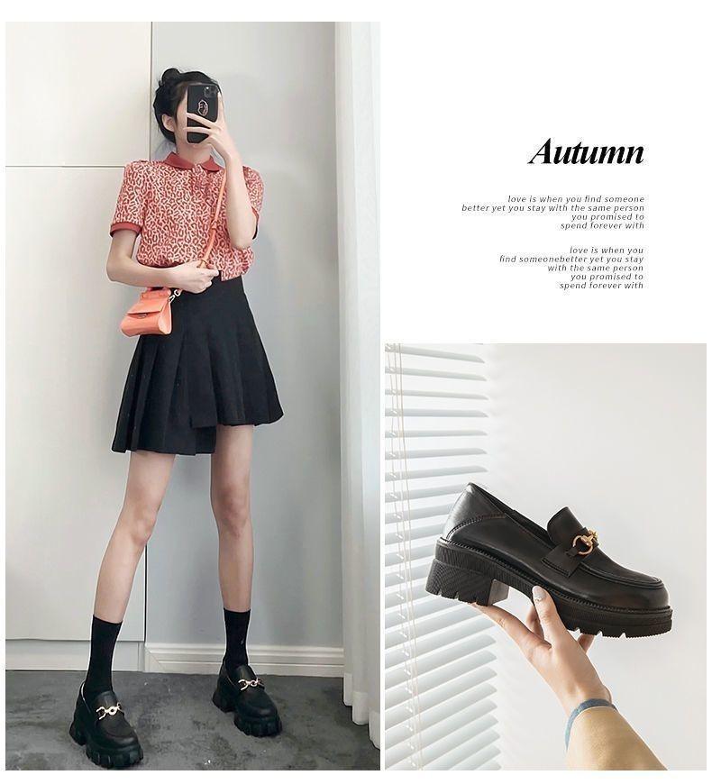Product Introduction of Platform Loafers Women's 2024 New Shoes Slip-on Leather Shoe Heighten Soft Bottom Spring British Style Single-Layer Shoes Closed 38