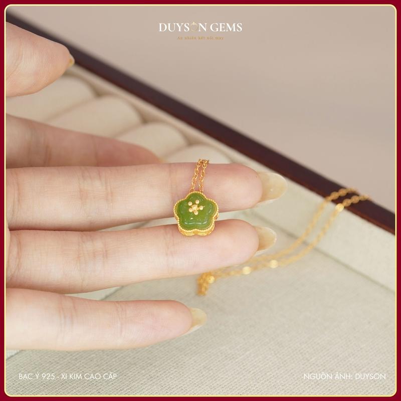  Dây chuyền hoa anh đào Ngọc bích Hòa Điền tự nhiên dây chuyền bạc mạ vàng 18k Duyson Silver DCXK91 