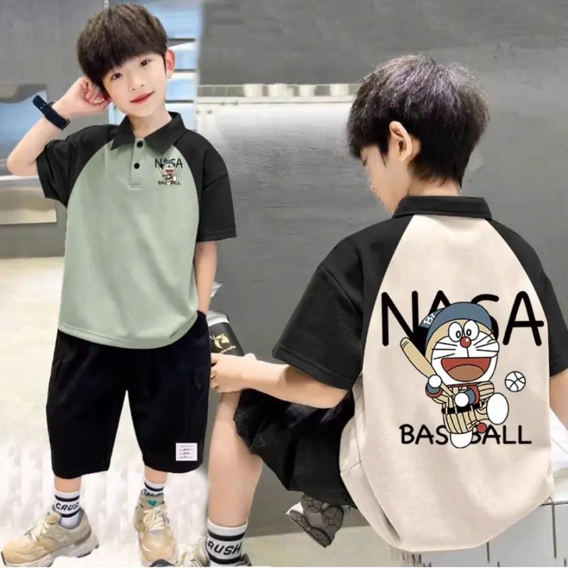 Set bộ quần áo POLO cho bé trai từ  17-45kg mặc vừa, mẫu ĐÔREMON, chất cotton cá sấu mềm mát, hàng may kĩ. T96 fashion 5