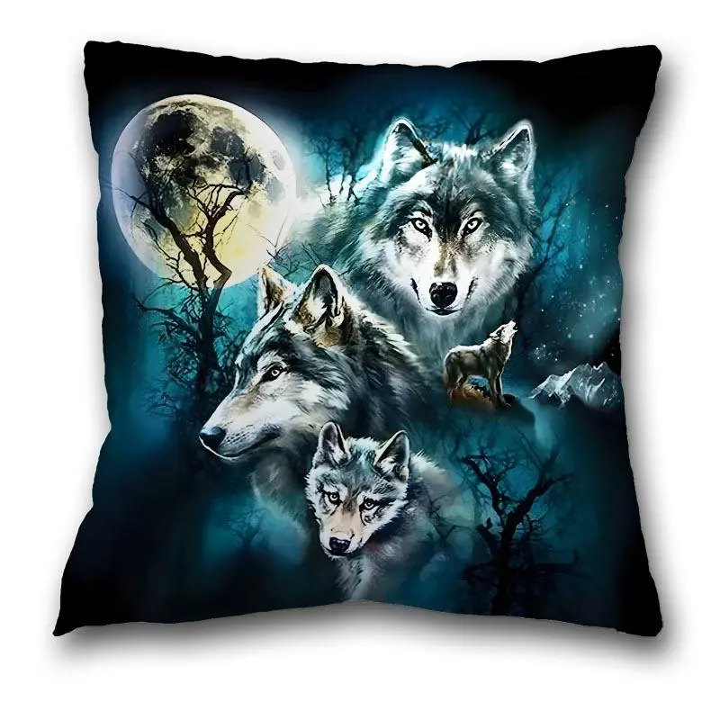 Wolf Pattern Cushion Cover, 1 Count Throw Pillow Cover, Square Pillowcase for Home Sofa Bed without Pillow Core 0