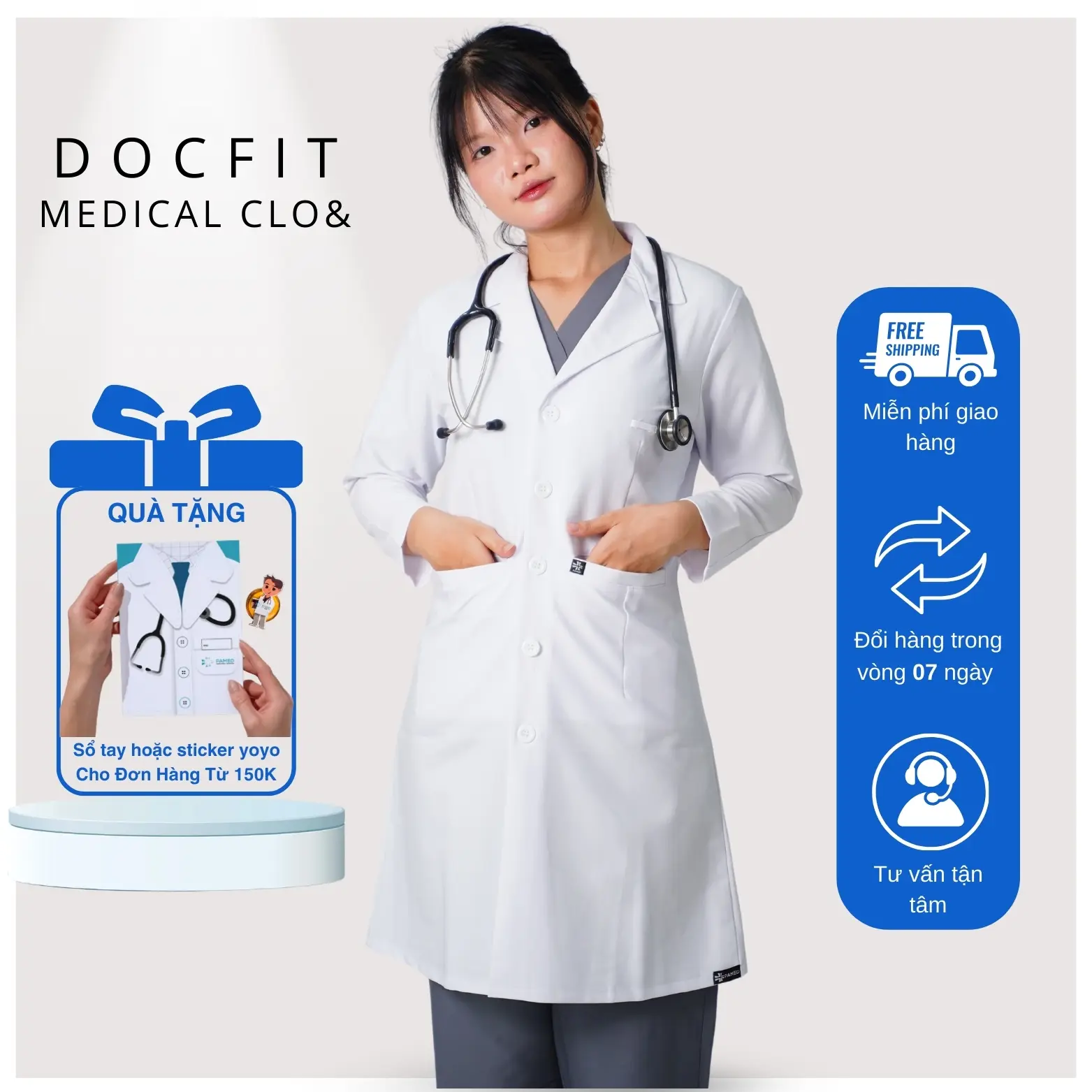 Áo Blouse Dành Cho Bác Sĩ Nữ – 02 Túi Ẩn - 01 Cài Bảng Tên Lịch Sự, Form Đứng Đảm Bảo Sự Chuyên Nghiệp, Có Quà Tặng, Kèm Deal Hời Women Top
