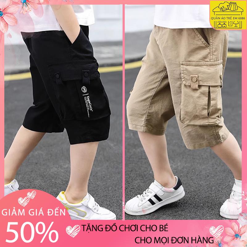 Quần short lửng, short đùi, dài kaki trẻ em nam, quần vải kaki túi hộp thời trang cho bé trai mẫu EAG size 18-52kg, quần bé trai đi học
