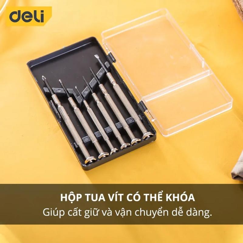 BỘ TUA VÍT ĐA NĂNG SỬA ĐỒNG HỒ, LAPTOP 6 CHIẾC DELI EDL3206. THIẾT KẾ NHỎ, GỌN, TIỆN ÍCH 2
