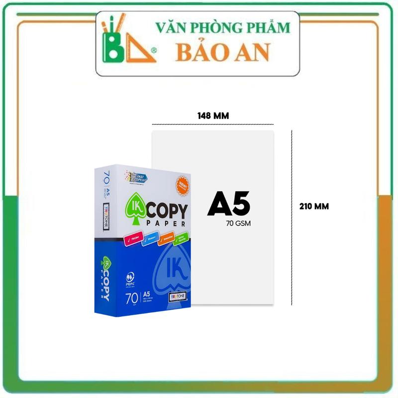 5 Ream giấy A5 70 gsm IK Copy 500 tờ - Độ trắng sáng cao