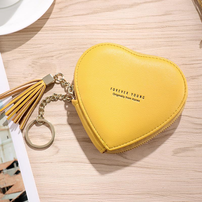 Product Introduction of Fashion heart-shaped female purse PU leather tassel mini clutch keychain coin purse 13
