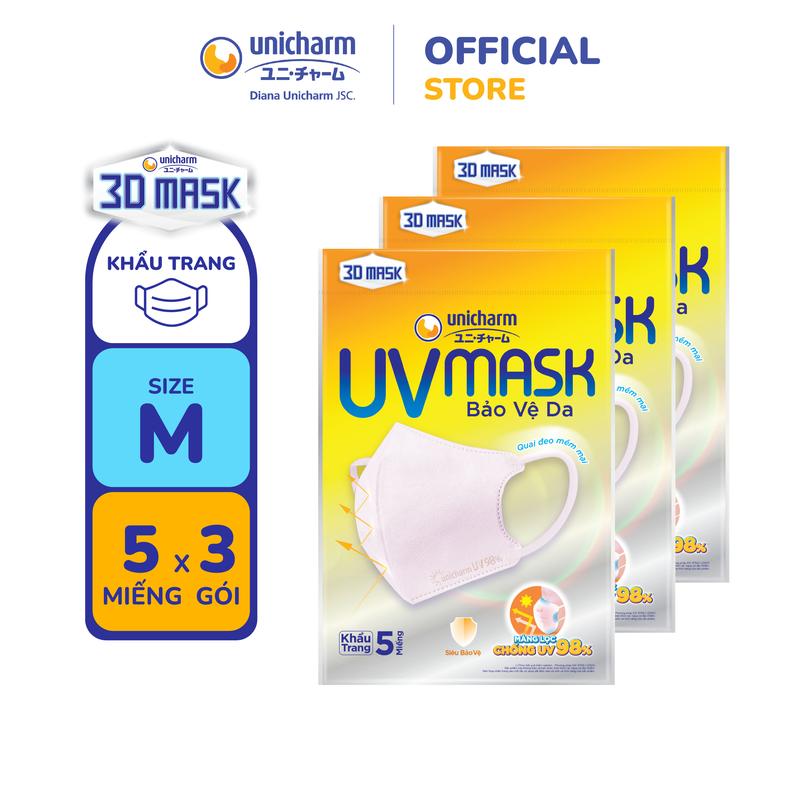 [MỚI] 3D Mask Combo 3 Khẩu Trang Chống Nắng Unicharm UV Mask 5 Miếng