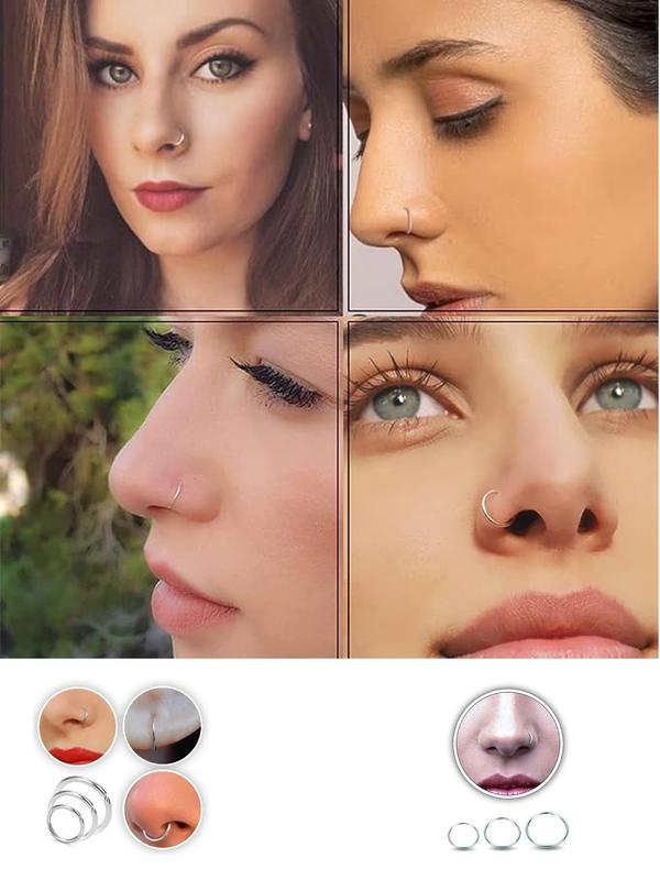 15pcs/set Plain simple Stainless Steel Nose Ring, Classic popular Cuff Nose Ring, Fashion Body Piercing Jewelry Accessories for Women and Men 5