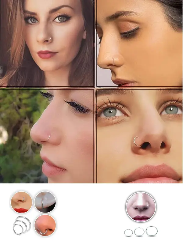 15pcs/set Plain simple Stainless Steel Nose Ring, Classic popular Cuff Nose Ring, Fashion Body Piercing Jewelry Accessories for Women and Men 5