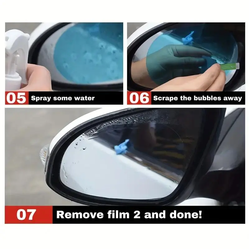 2pcs Car Rearview Mirror Rainproof Film, Anti-Fog And Water-Repellent Anti-Dazzle Rain-Proof Film For Automobile Rearview Mirror Side Window 5