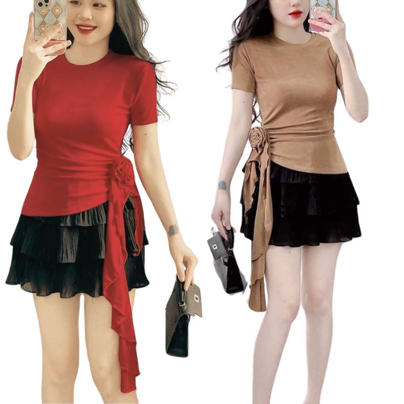  Áo Thun Nữ Bigsize Vải Nhũ Ao Tay Ngắn Có Hoa Bên Hông ESHOP Áo Thun Nhũ Ánh Kim Nữ  Ôm Body Đẹp Dễ Thương MS202 Top Áo Women 