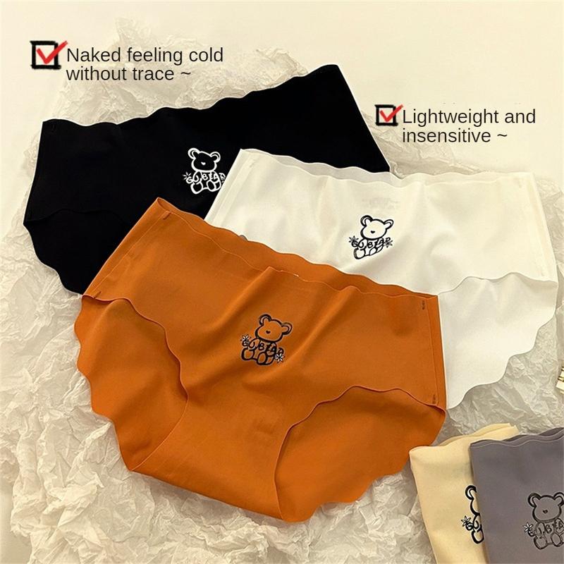 Product Introduction of Quần Lót Nữ, Chất Liệu Lụa Lạnh Thiết Kế Không Đường May, Viền Gợn Sóng In Hình Gấu Nhỏ Ngọt Ngào Đồ Lót Vải Thun, Quần Tam Giác Màu Đen, Thoải Mái, Thích Hợp Cho Đồ Lót Nữ 1