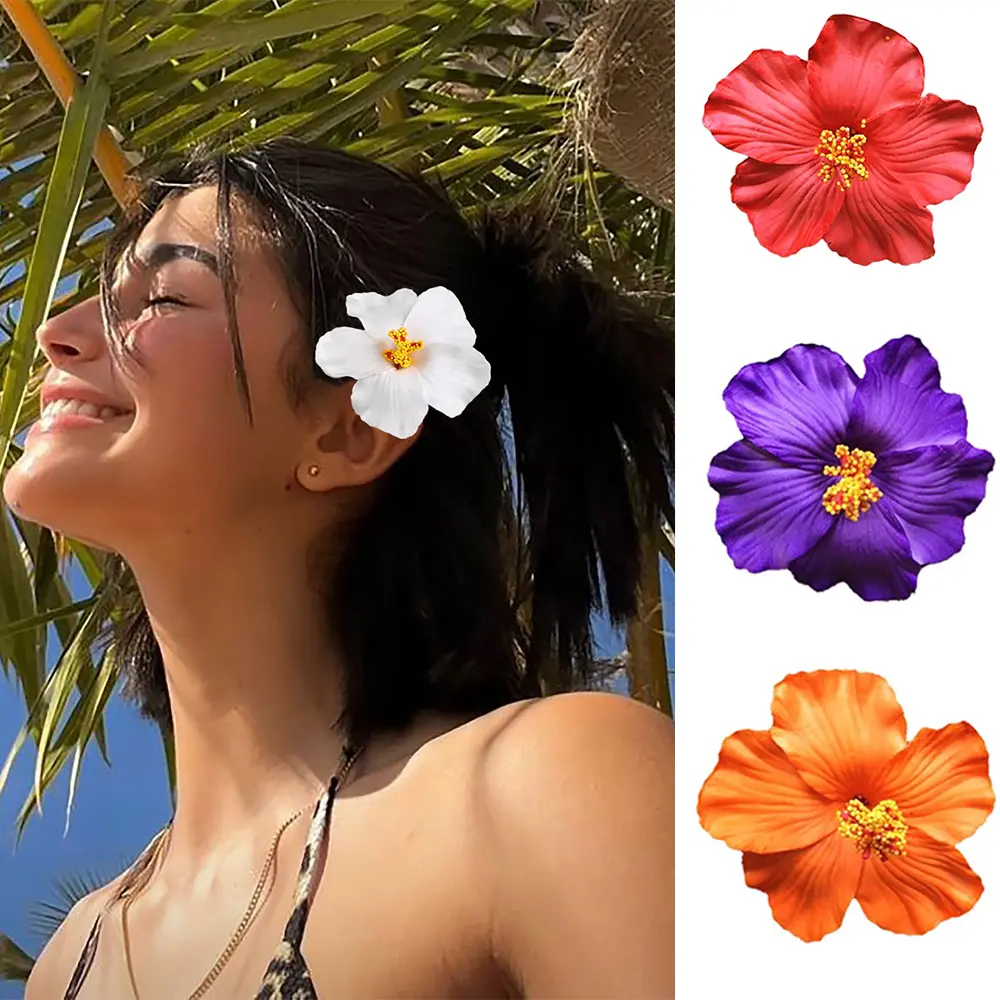 Fashionable Headwear Hawaiian Flower Hair Clips Romantic Hair Accessories Artificial Flower Clips Suitable Vacation Beach Parties Side Bangs Clip Side Hairpin Girls