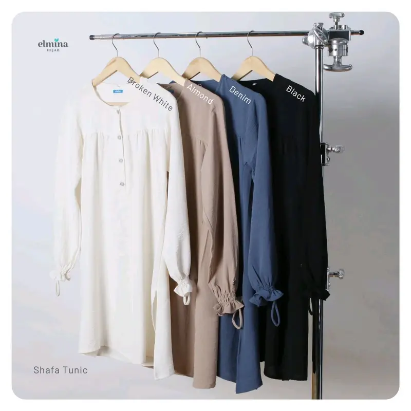 Shafa Tunik Polos by Elmina Indonesia Crinkle Airflow Muslim Panjang Kancing Karet 4