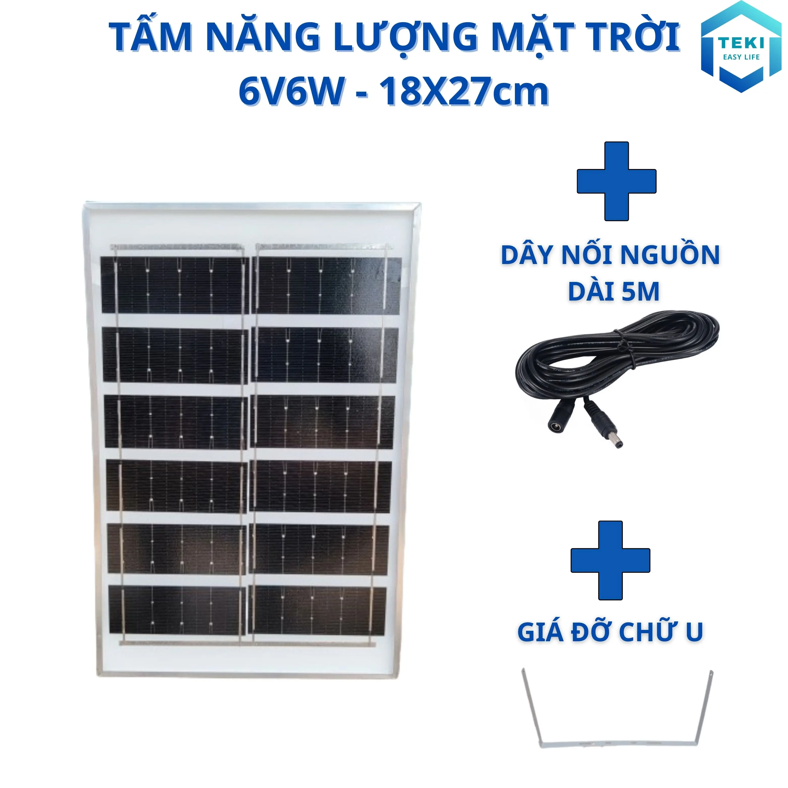Tấm Pin Năng Lượng Mặt Trời Monocrytalline TEKI 6V 6W 18x27cm