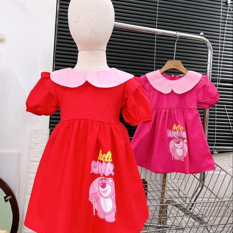 Váy gấu dâu xinh yêu cho bé gái 2 màu đỏ và hồng 1