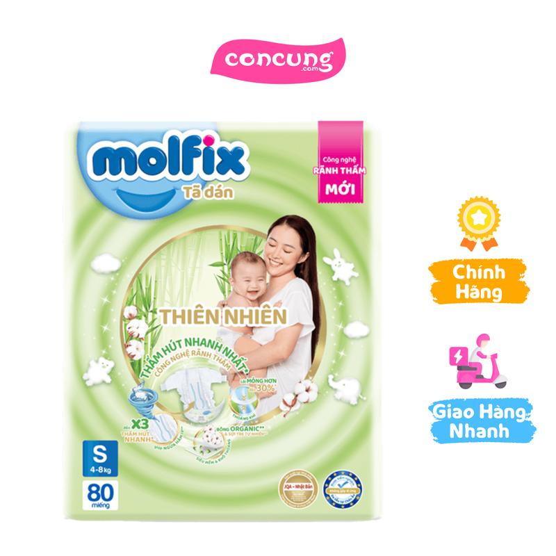 Bỉm tã dán Molfix thiên nhiên size S 4-8kg 80 miếng (giao bao gì ngẫu nhiên)