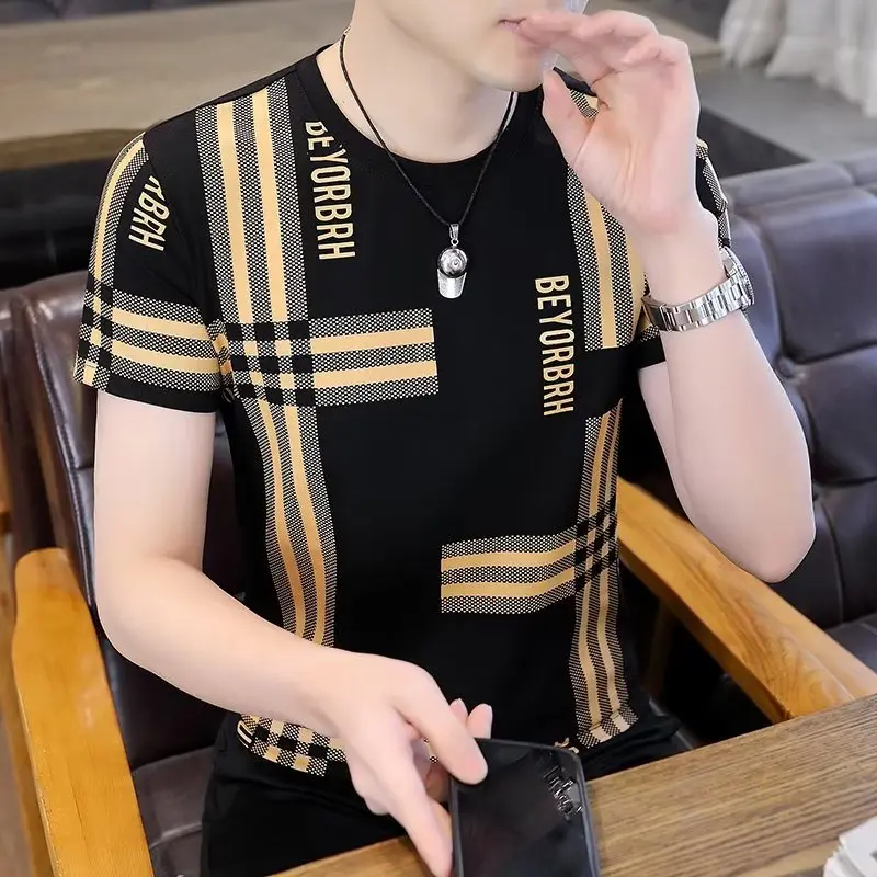 Áo Thun Ngắn Tay Đơn Giản, Thời Trang, Dành Cho Nam Giới, Ngoại Cỡ, Phong Cách Instagram, Hợp Xu hướng Mùa Hè, Cổ Tròn, Áo Ôm Sát, Có Cỡ M-5XL