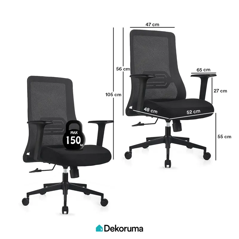 Dekoruma Officescale Kursi Kerja Hadid Mid Back Black Grey 8