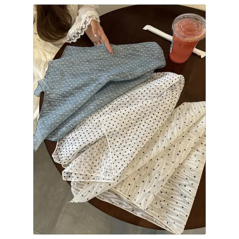 Khăn Trùm Đầu Chấm Bi, Phong Cách Pháp, Chất Liệu Voan Và Lụa, Dành Cho Nữ, Thiết Kế Dễ Thương Và Ngọt Ngào, Cao Cấp Và Hoài Cổ, Đa Năng, Khăn Quàng Cổ Vuông Nhỏ Women Móc Khoá 5