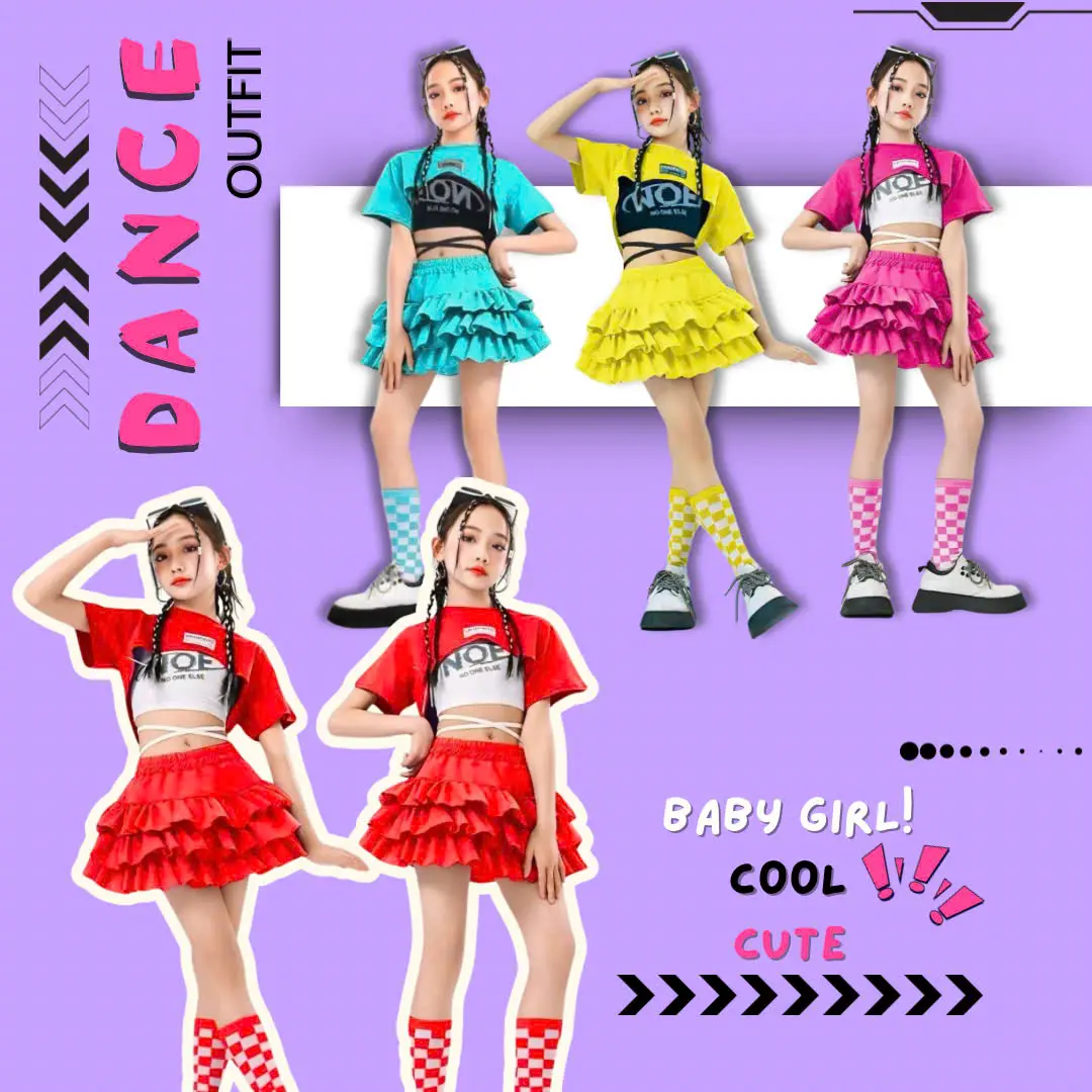 Set váy nhảy cho bé gái 2024 cá tính dễ thương, thun cotton mềm mịn, váy có chip trong
