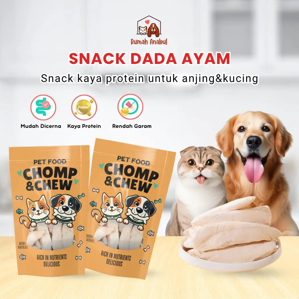 Rumah Anabul Freeze Dried Chicken Breast - Snack Dada Ayam Anabul - Makanan Cemilan Kucing Anjing Tinggi Protein