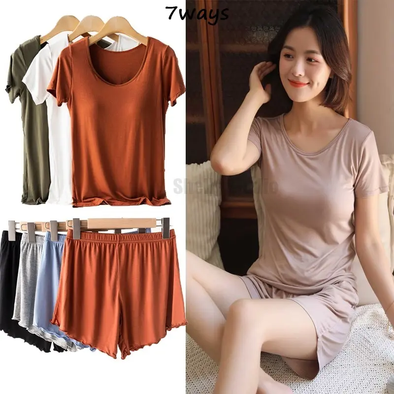 M-3XL Large size short sleeve top with chest pad, home wear/lounge wear/sports yoga wear /, fixed cup women's basic T-shirt, black/white/gray short sleeve Womenswear Lingerie Loungewear Pajama