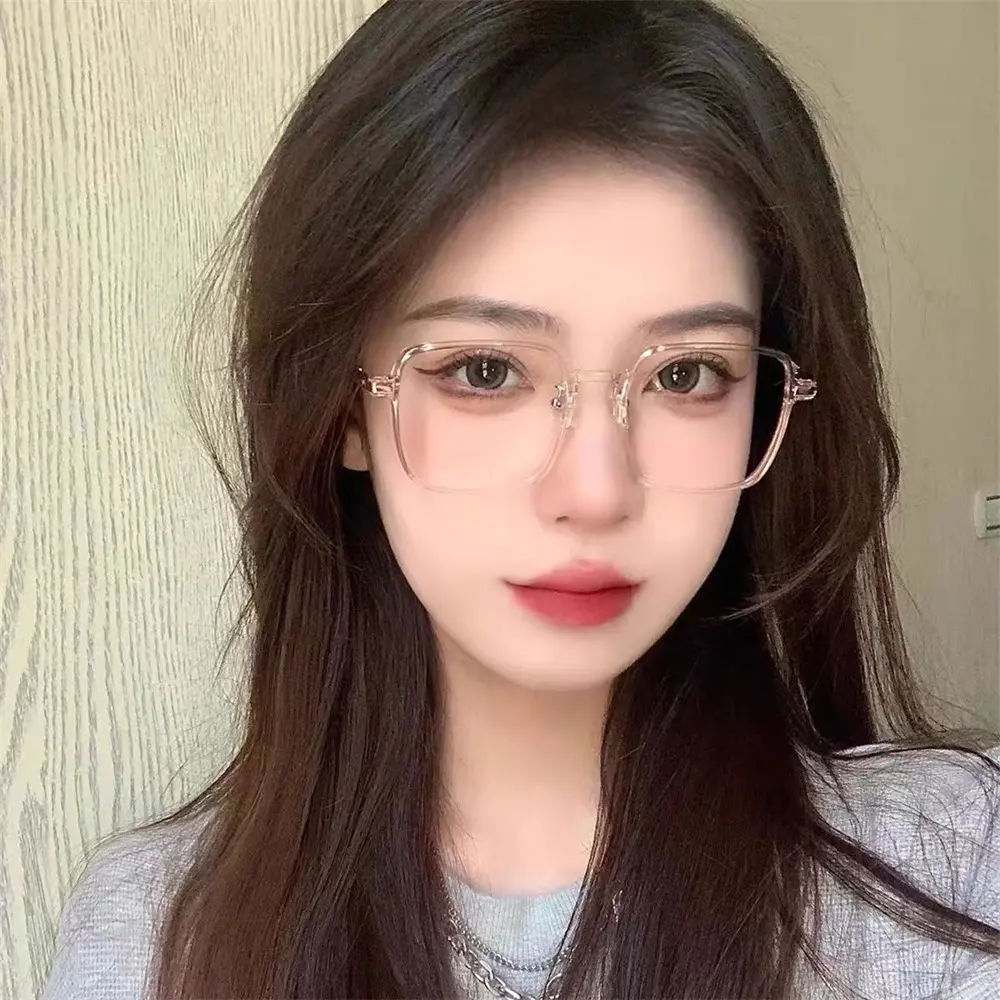 Transparent Eyeglass Frame, Girls Without Makeup Glasses, Anti-blue Light Discoloration Glasses, Myopia Large Frame Flat Glasse