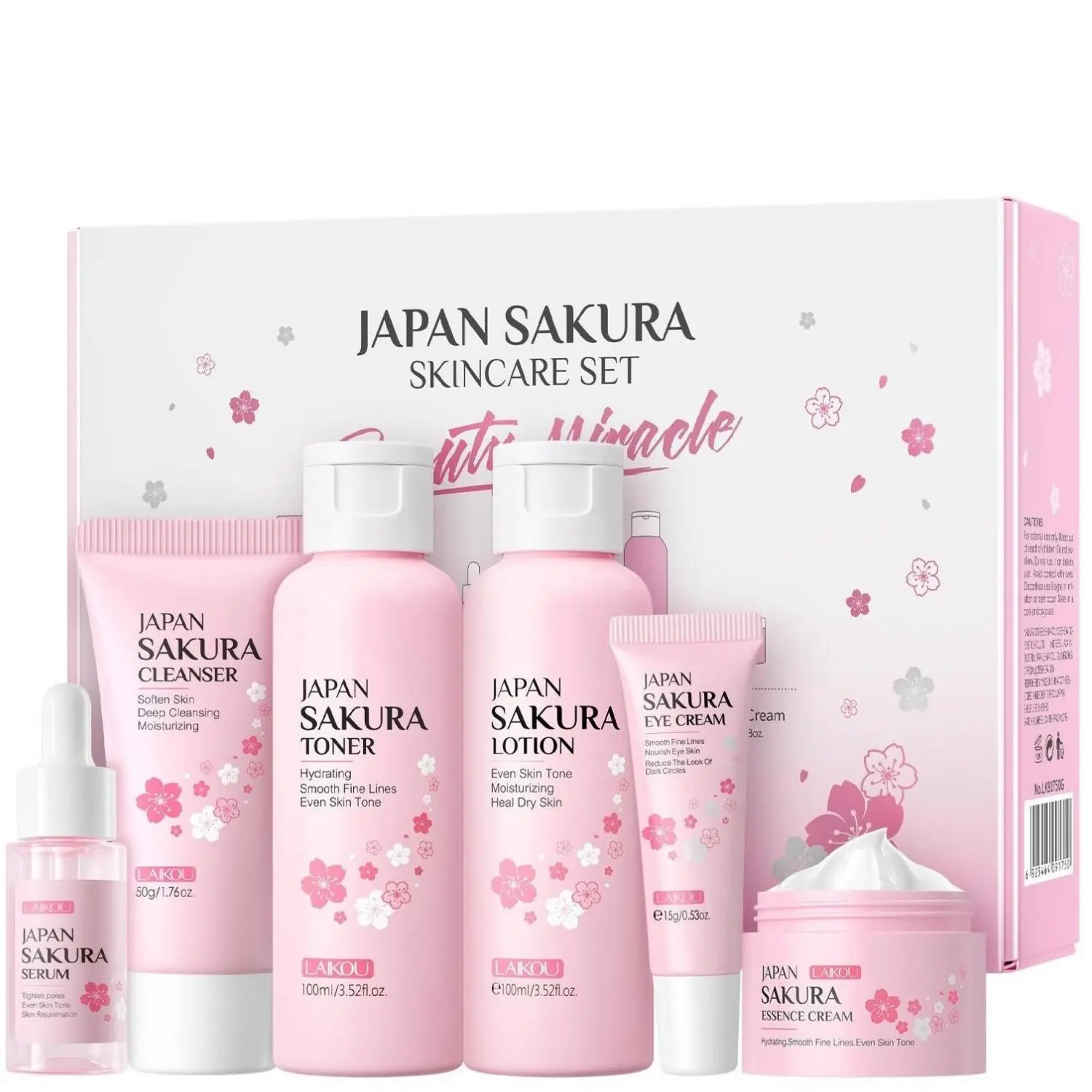 Sakura Skin Care Kit, 6 Counts/set Moisturizing Facial Toner & Serum & Eye Cream & Cleanser & Sunscreen, Skin Care Gift Set