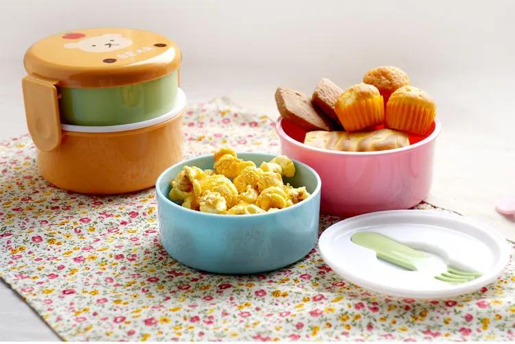 Product Introduction of Cute Animal Lunch Box Japanese Double-layer Round Mini Bento Box Children's Fruit Box Snack Box Microwave Kids Lunch Box 540ml 4