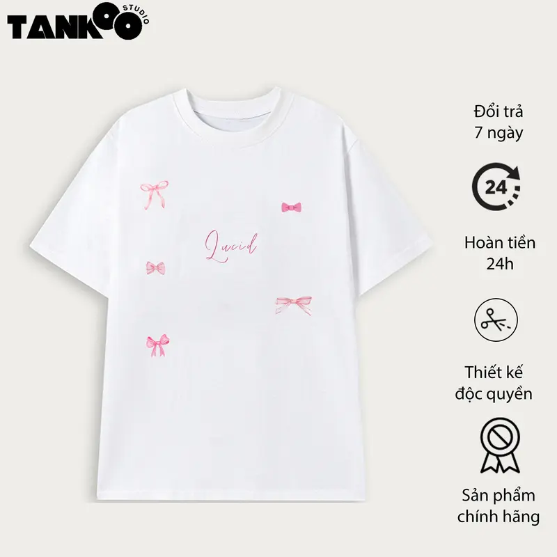áo thun in chữ lucid nơ dễ thương đáng yêu dành cho nữ, áo thun chất cotton siêu thấm hút Top Women Cổ Tròn Top Women 1