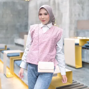 BATIK RAVINDRA Outer Batik Motif Parang Kecil Vest Tali Samping V-Neck Rompi