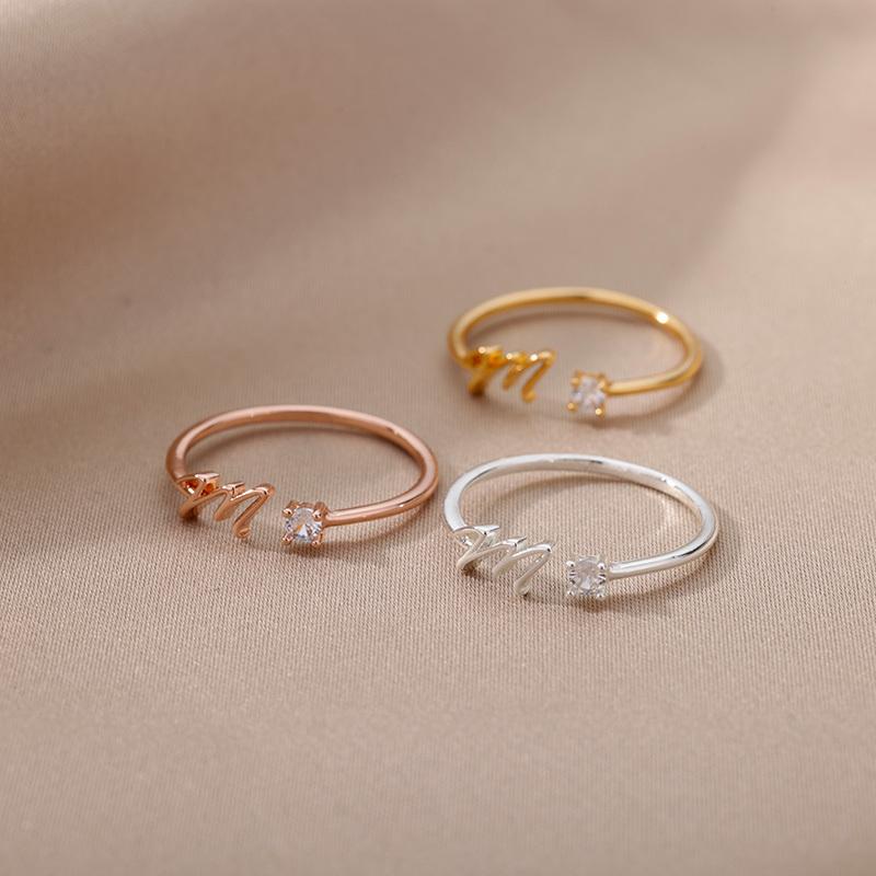 Product Introduction of Delicate Initials Letter Rings For Women Stainless Steel Letter Finger Adjustable A-Z Name Ring Boho Aesthetic Jewelry skynani couple ring anxiety heart ring proposal Punk Snake and Spider Rings Set 2