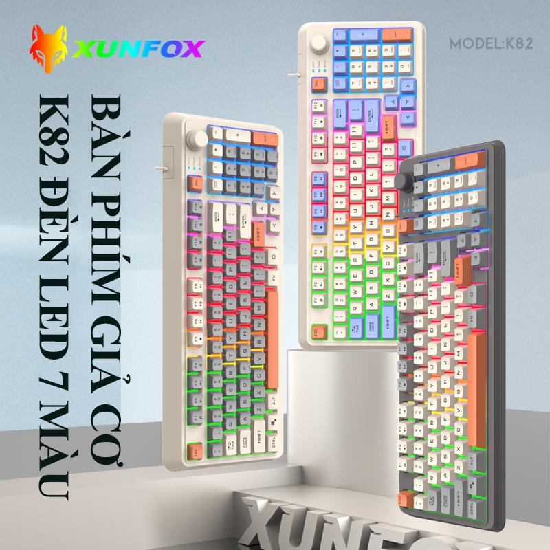Bàn phím giả cơ CÓ DÂY chuyên game XUNFOX K82 thiết kế 94 phím nhỏ gọn có đèn led 7 màu kèm theo nút vặn âm lượng tiện lợi