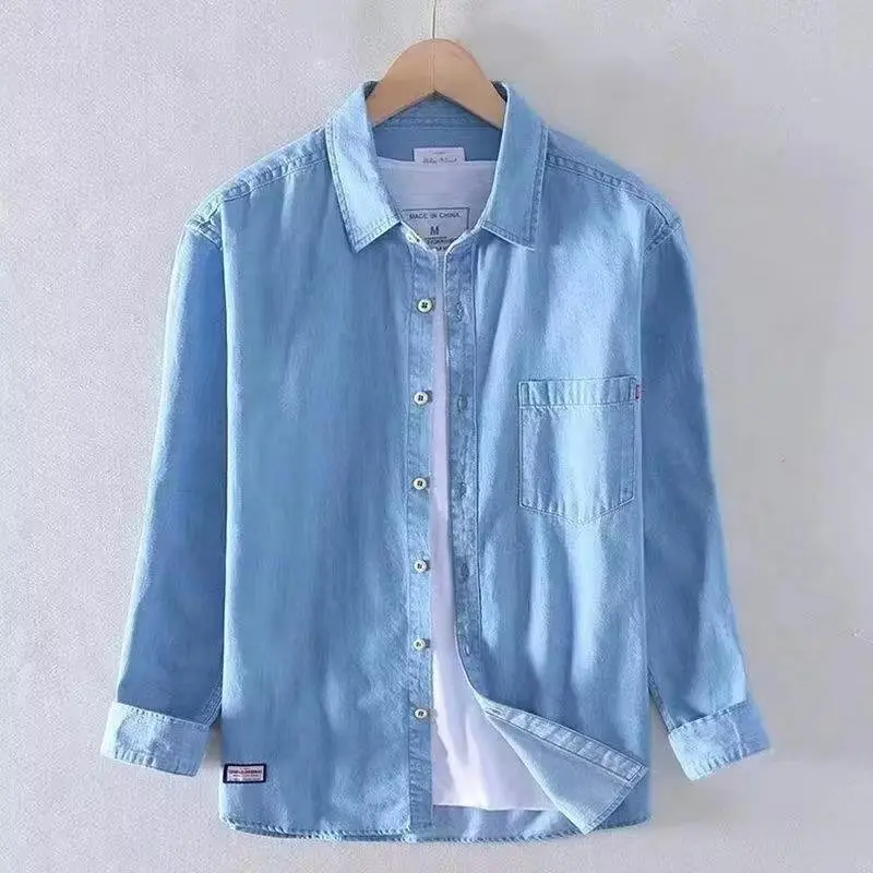 Áo Sơ Mi Denim Dài Tay, Cỡ Lớn, Có Túi, Thời Trang Phong Cách Nhật Bản, Dành Cho Nam Và Nữ