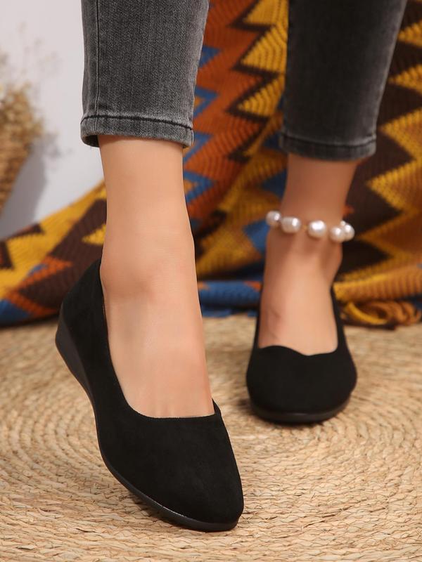 Women's Solid Color Round Toe Wedge Shoes, Fashionable Slip on Wedge Shoes for Daily Wear, Lightweight Breathable Comfortable Shoes for Women & Girls 3