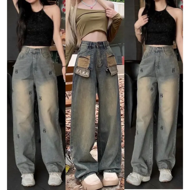 Quần jean bò ống rộng suông xuông nữ jeans cạp cao phong cách jeanshop_0603 ms14 Pants Women 0