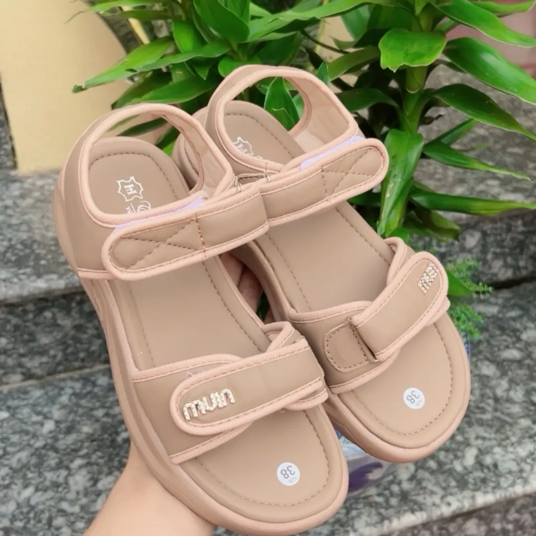 Dép Sandal Nữ Đế cao 3cm Đế Nhẹ Quai May Khuy Da Mềm Điều Chỉnh Được- Nữ-Dép DéP GiàY Shoes