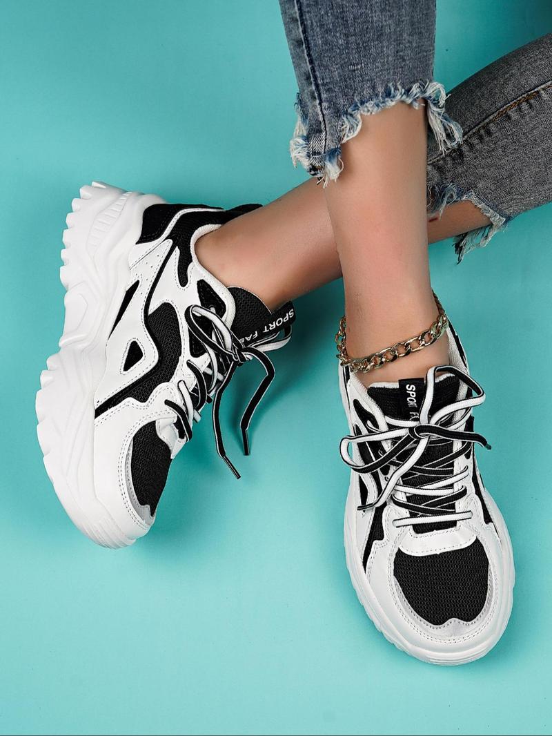 Product Introduction of Women's Fashionable Patchwork Lace Up Low Top Sneakers, Casual Comfortable Breathable Sports Running Shoes, All-match Basic Shoes for Daily Wear 1
