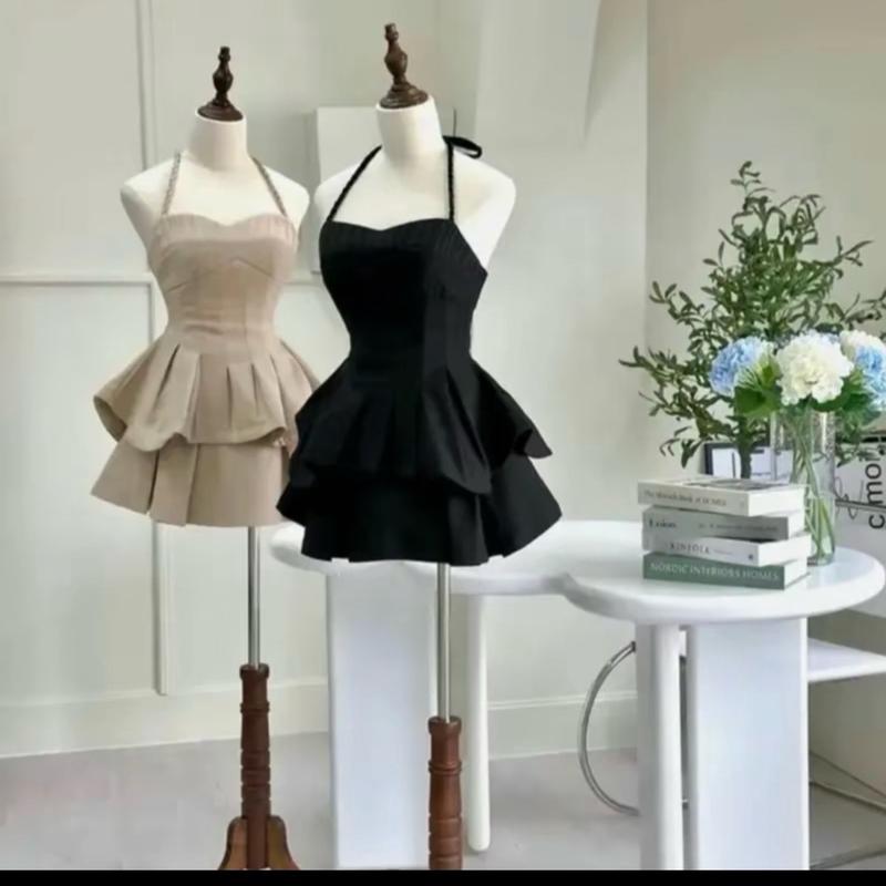 Váy Đan Dây cột xếp Eo  sang chảnh dễ thương cho các tình yêu Nữ Women Màu Đen Dress  Voi Voan 0