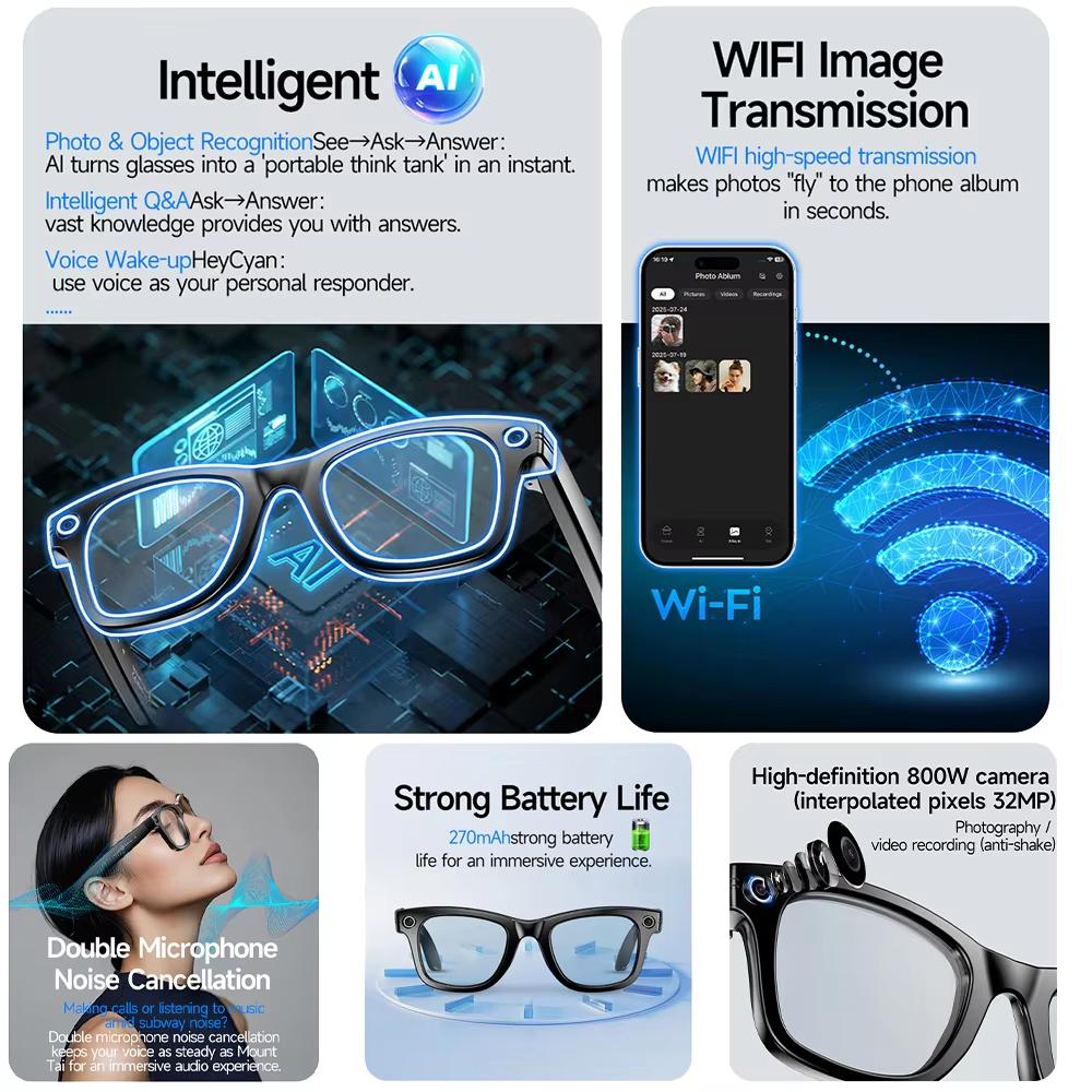 2026 New AI Smart Translation Smart Glasses 8MP HD Camera Bluetooth Call Music Play Photo Take Voice Video Recording Sunglasses