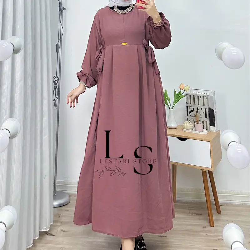 (SET HIJAB)Nikita Dress Gamis Crinkle Air Flow Wanita Free bross 0