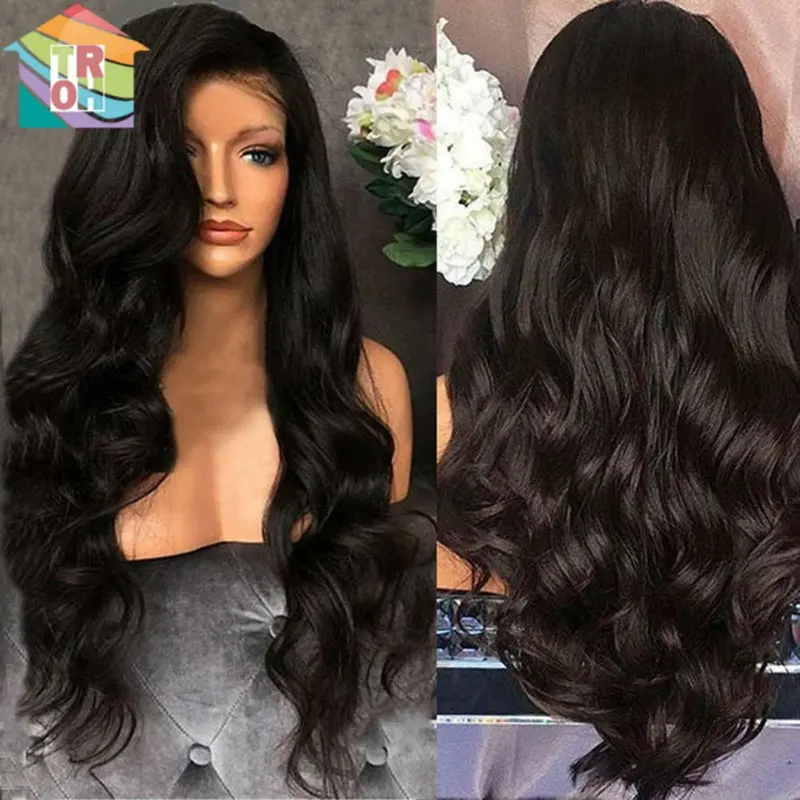Tóc Giả Thời Trang Cho Nữ, Tóc Xoăn Dài Gợn Sóng Lớn, Phần Giữa Đầy Đủ, Màu Đen, Bồng Bềnh 0