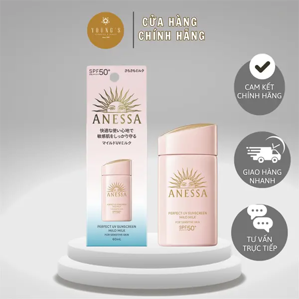 (Hàng Công Ty) Sữa Chống Nắng Dịu Nhẹ Dành Cho Da Nhạy Cảm & Trẻ Em Anessa Perfect UV Sunscreen Mild Milk SPF50+ PA++++ 60ml
