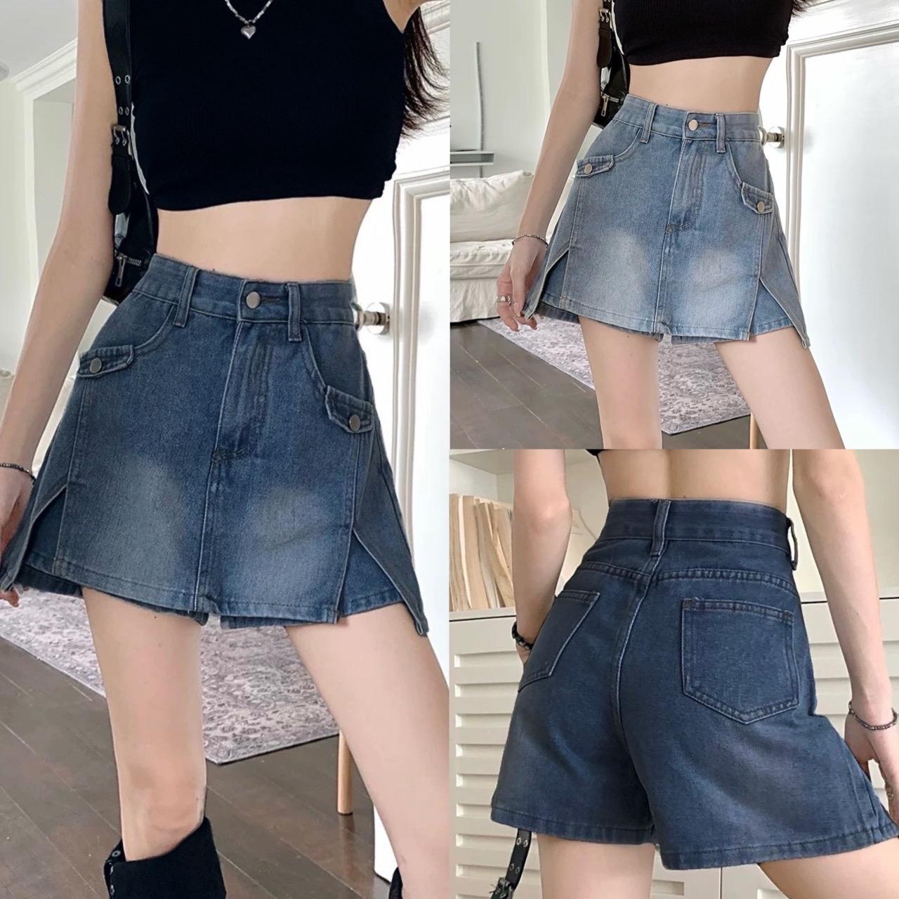 Thời Trang Bigsize Chân Váy Jean Thanh Lịch Dễ Thương 55-95kg Nữ Women Khuy - B.1286