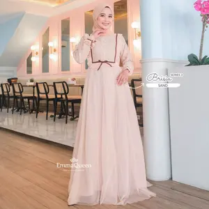 EmmaQueen - Dress Brisia gamis 2026 trend terbaru mewah Elegan Muslim Wanita Dewasa  Remaja Kondangan Mewah Brukat Kombinasi Pita XS/XXL Busui Wudhu Friendly Karet Pinggang Gaun Pesta Syari Maxi Lebaran