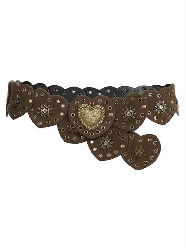 Women's Boho Style Heart Design Pu Buckle Belt, Vintage Ethnic Pattern Decorative Belt for Women, Daily Clothing Decor, Trendy All-match & Exquisite Belt for Birthday Gift 4